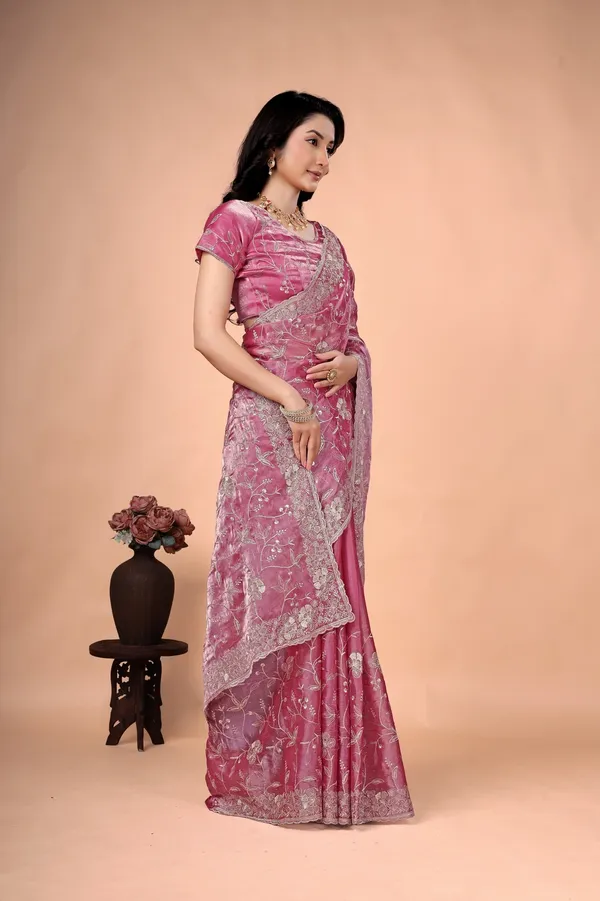 Pink_Satin_Silver_Embroidered_Saree_For_Women