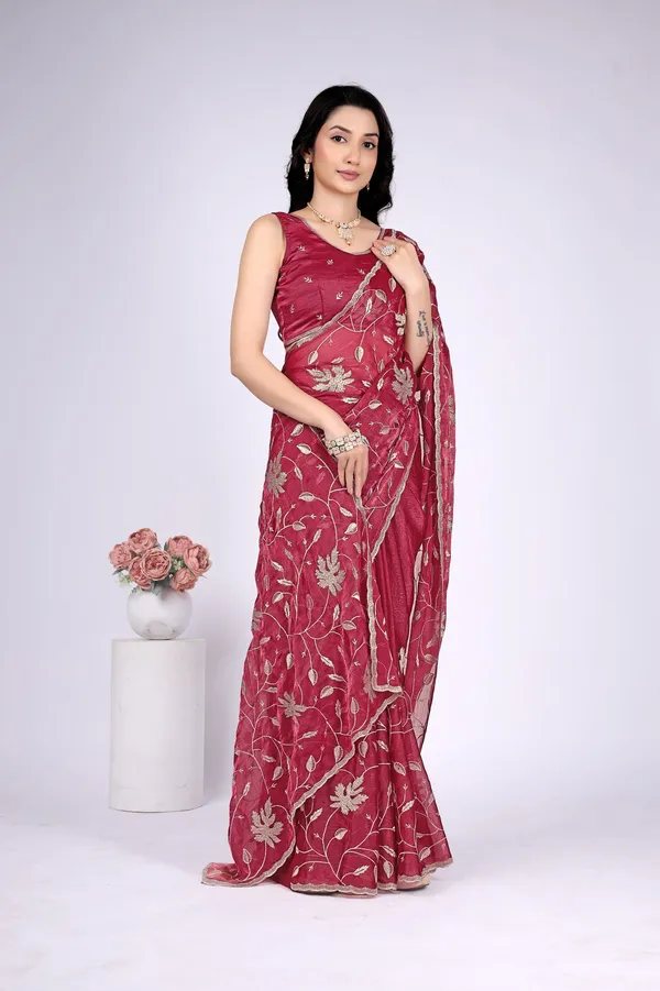 Maroon_Satin_Floral_Embroidered_Saree_For_Women