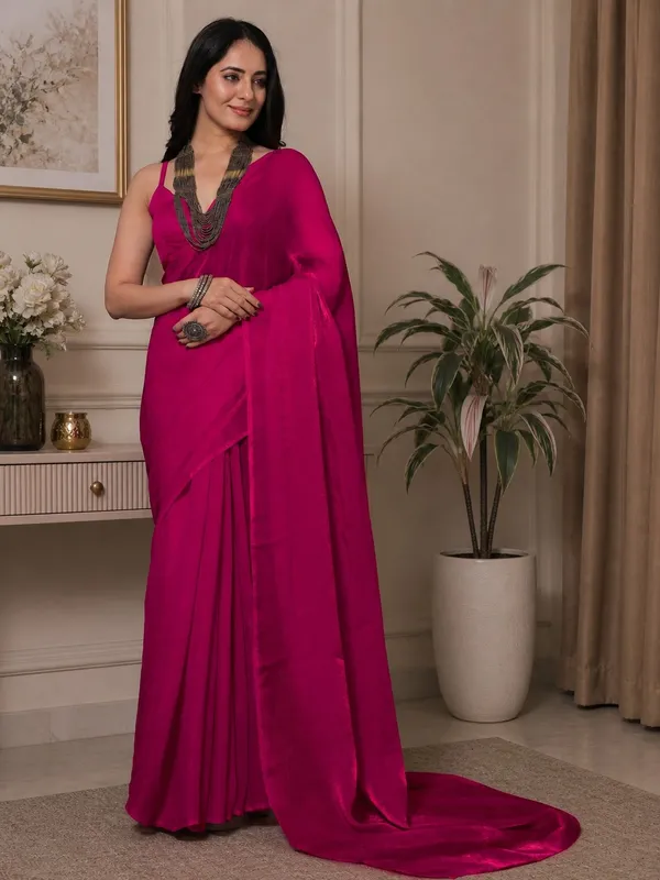 Magenta_Satin_Solid_Finish_Saree_For_Women
