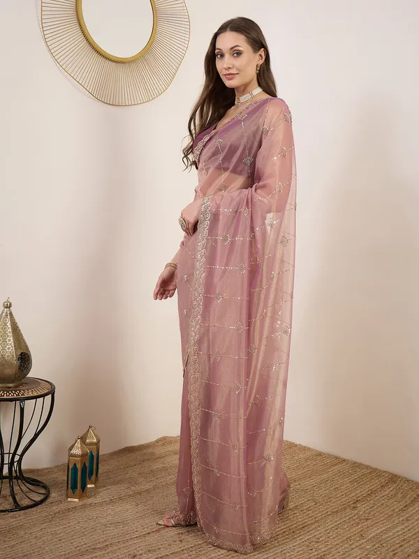 Pink_Satin_Sheer_Embroidered_Saree_With_Blouse_For_Women