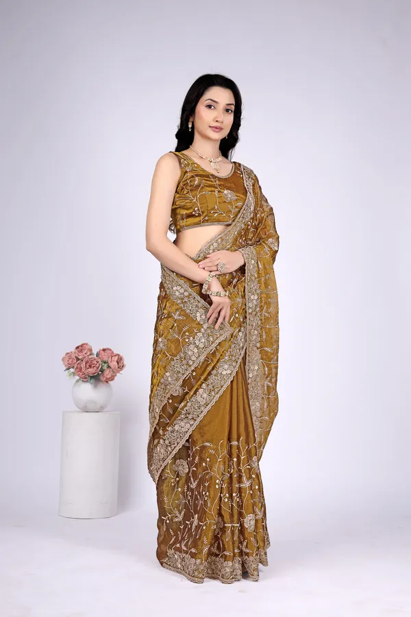 Mustard_Satin_Floral_Embroidered_Saree_For_Women