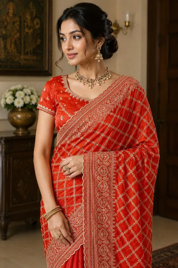 Red_Satin_Geometric_Printed_Ethnic_Saree_For_Women