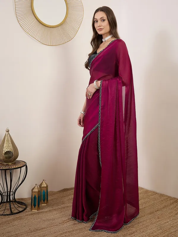 Magenta_Satin_Woven_Lace_Border_Saree_For_Women