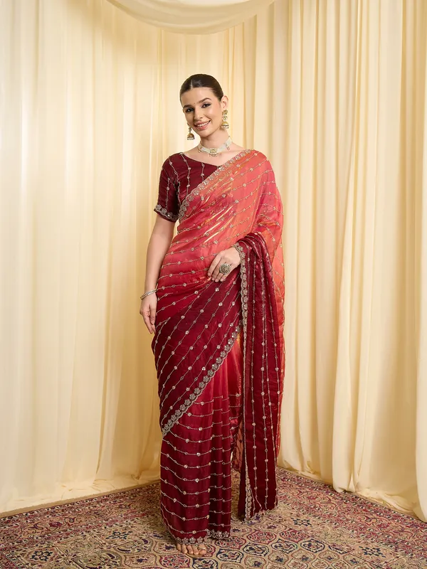 Maroon_Satin_Floral_Embroidered_Saree_For_Women