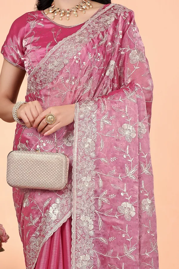 Pink_Satin_Silver_Embroidered_Saree_For_Women