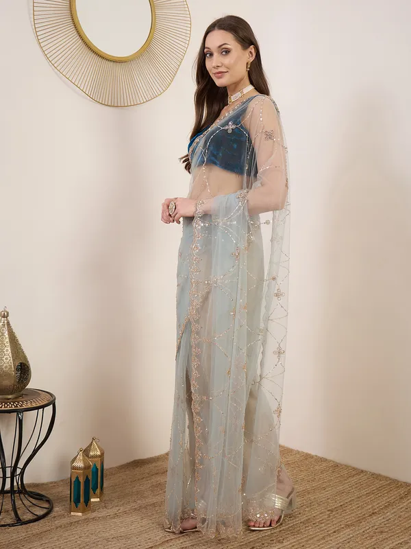 Grey_Net_Embroidered_Saree_For_Women