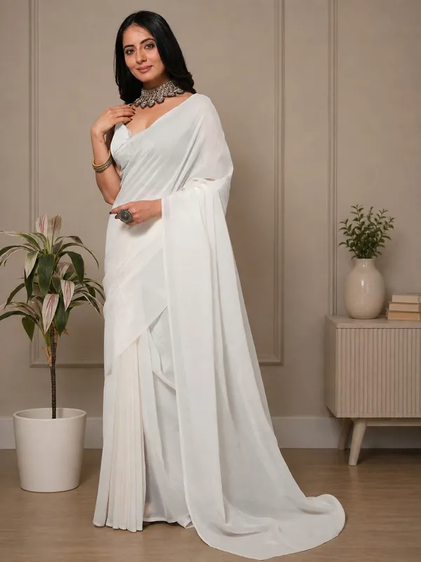 White_Satin_Sheer_Draped_Saree_For_Women