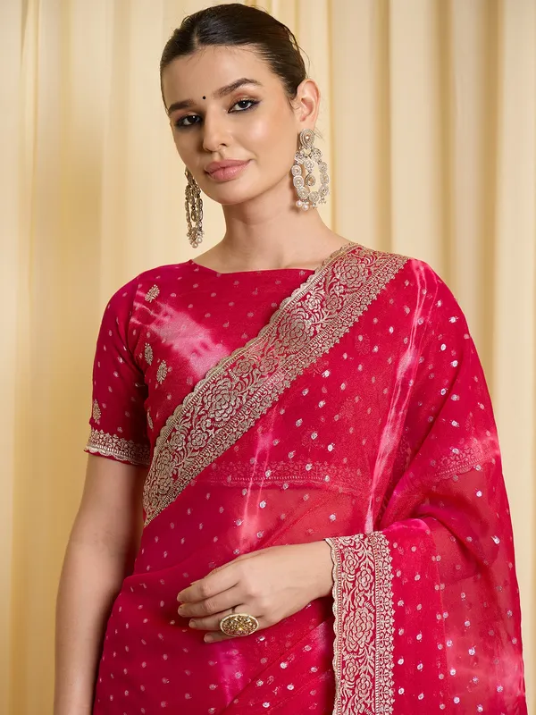 Red_Satin_Embellished_Saree_For_Women