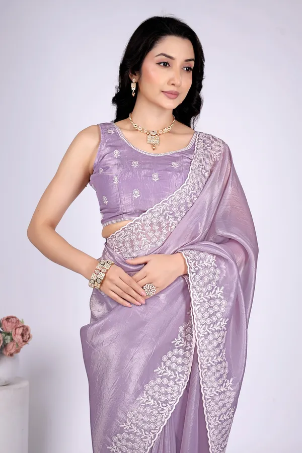 Lavender_Satin_Embroidered_Saree_For_Women
