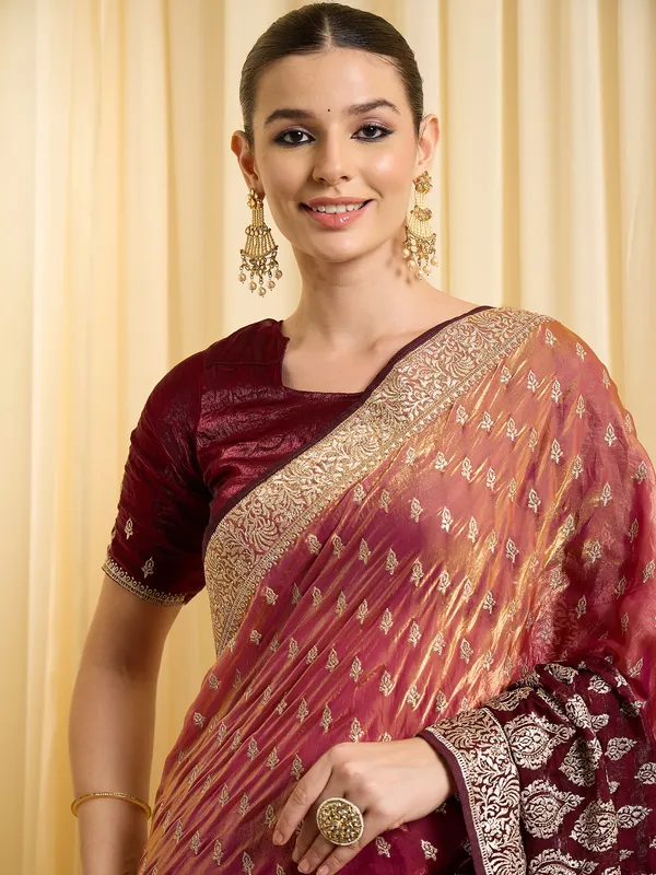 Maroon_Satin_Embroidered_Blouse_For_Women