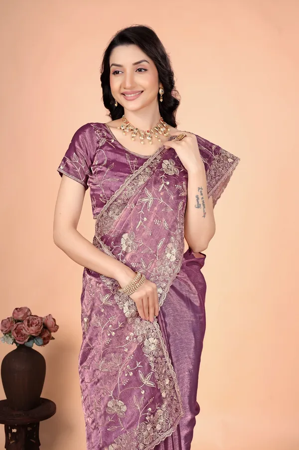Purple_Satin_Floral_Embroidered_Saree_For_Women