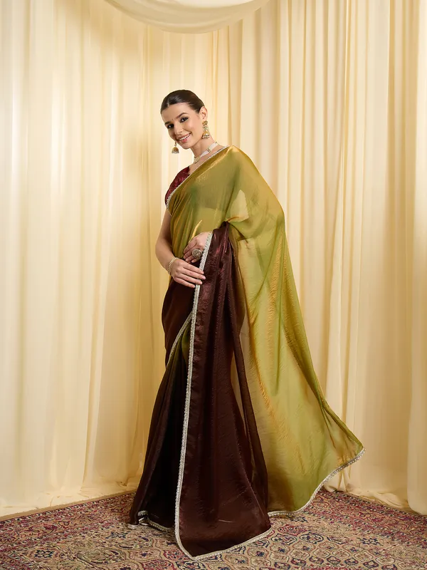 Green_Brown_Satin_Traditional_Saree_For_Women