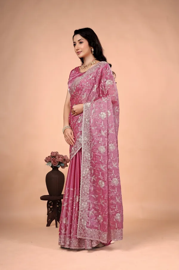 Pink_Satin_Silver_Embroidered_Saree_For_Women
