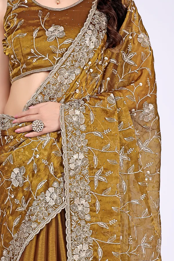 Brown_Organza_Embroidered_Saree_For_Women