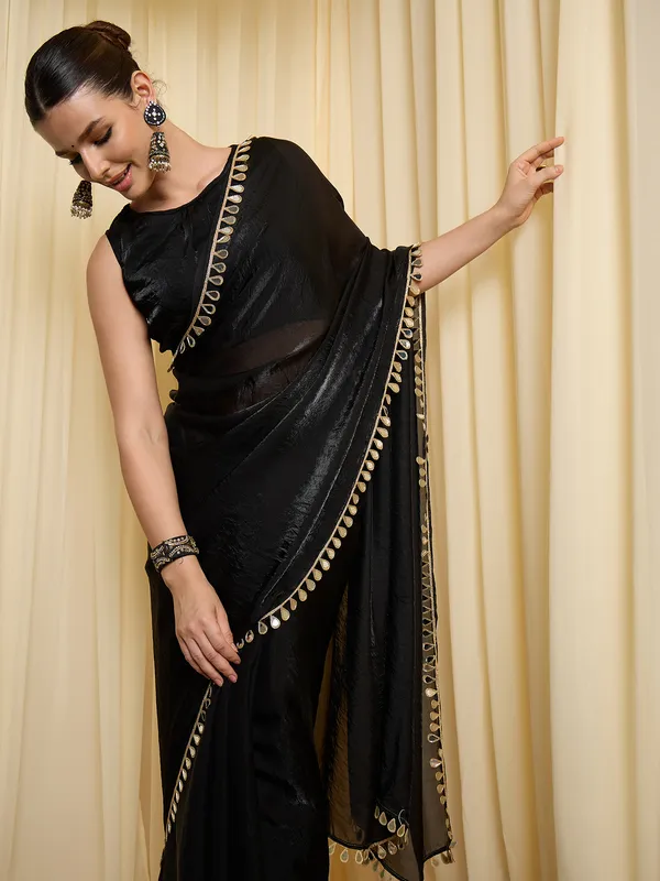 Black_Satin_Textured_Saree_For_Women