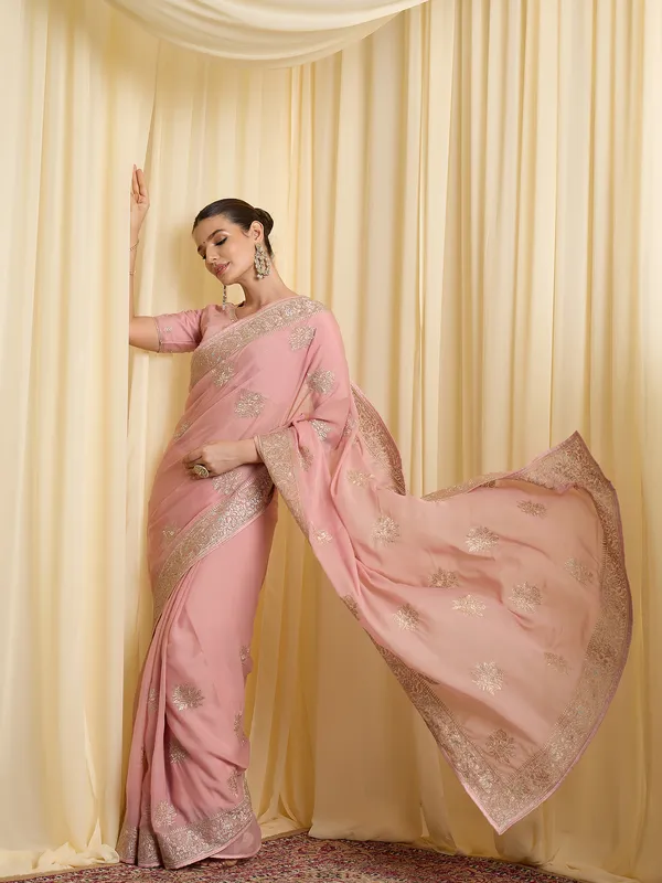 Pink_Satin_Floral_Embroidered_Saree_For_Women