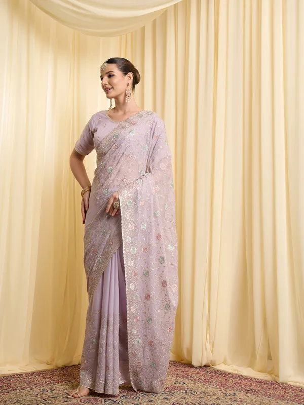 Lavender_Satin_Embroidered_Saree_For_Women