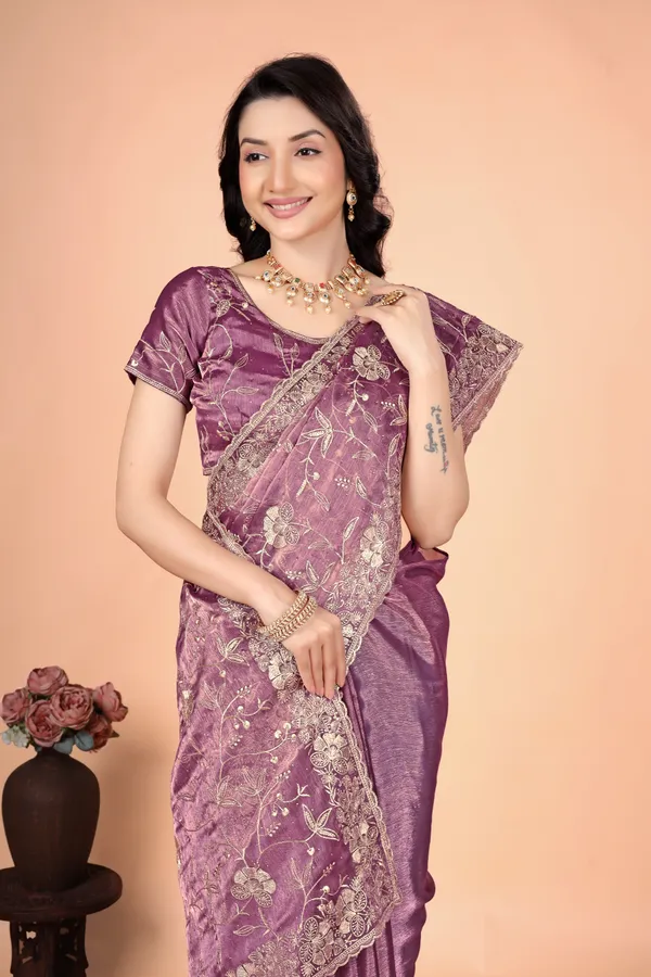 Purple_Satin_Floral_Embroidered_Saree_For_Women