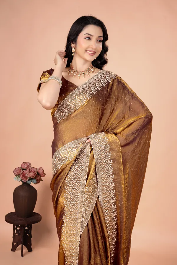 Brown_Satin_Embroidered_Saree_For_Women