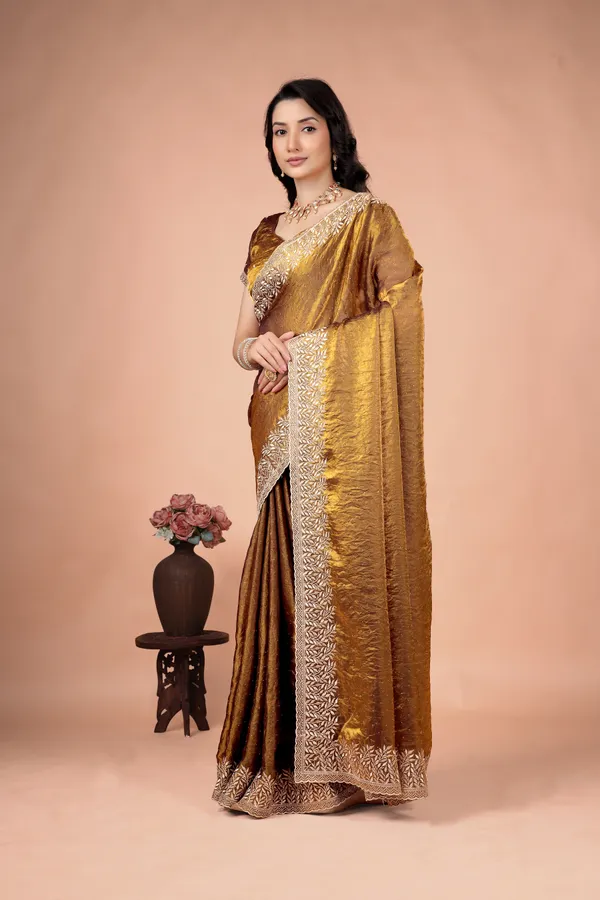 Brown_Satin_Embroidered_Saree_For_Women