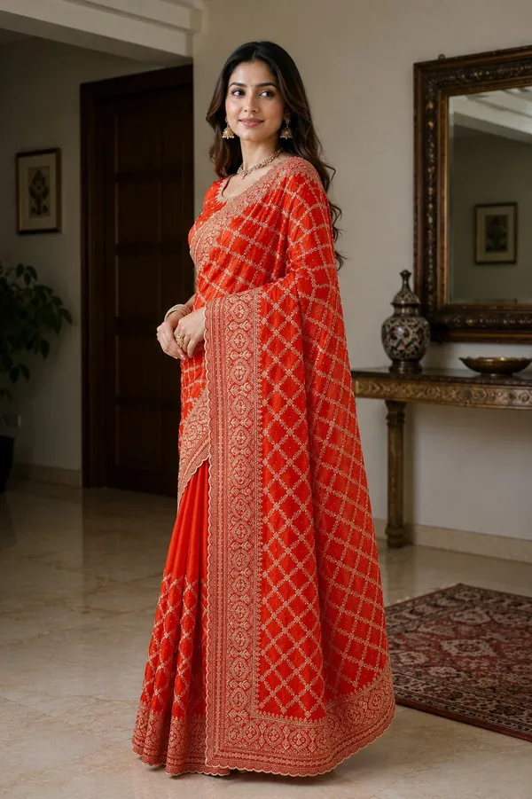 Red_Satin_Geometric_Printed_Ethnic_Saree_For_Women