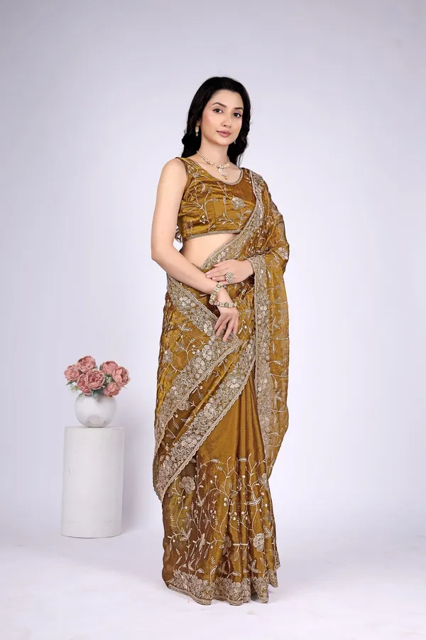 Brown_Organza_Embroidered_Saree_For_Women