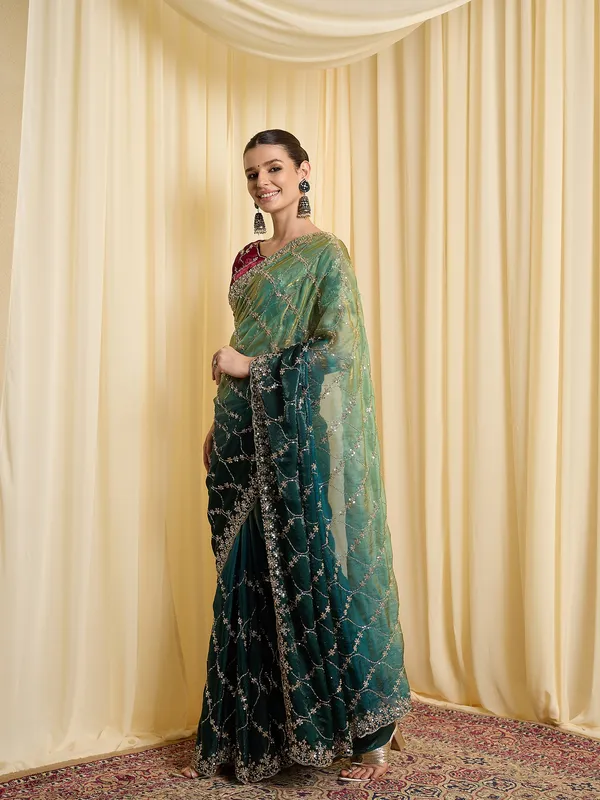 Green_Satin_Embroidered_Saree_For_Women