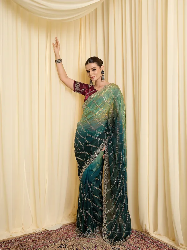 Green_Satin_Embroidered_Saree_For_Women