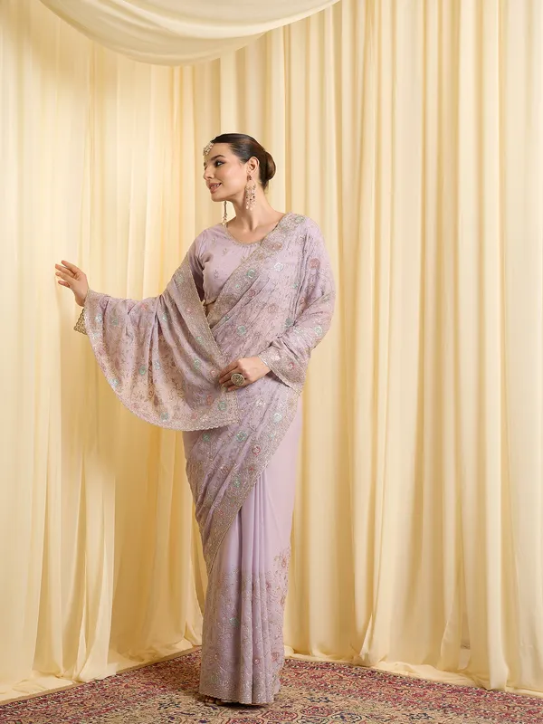 Lavender_Satin_Embroidered_Saree_For_Women