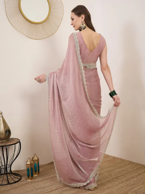 Pink_Satin_Scalloped_Border_Saree_For_Women