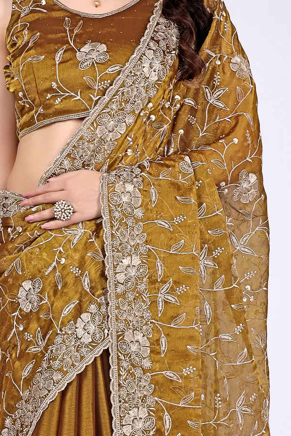 Mustard_Satin_Floral_Embroidered_Saree_For_Women