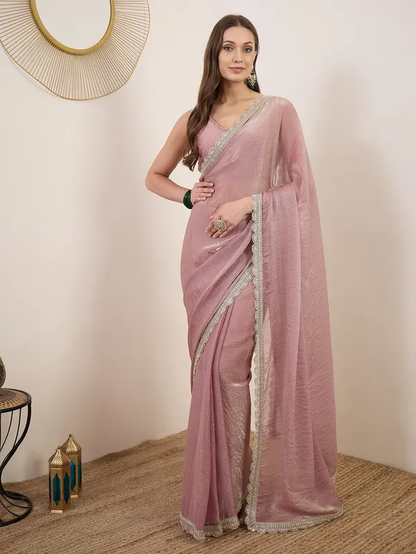 Pink_Satin_Scalloped_Border_Saree_For_Women