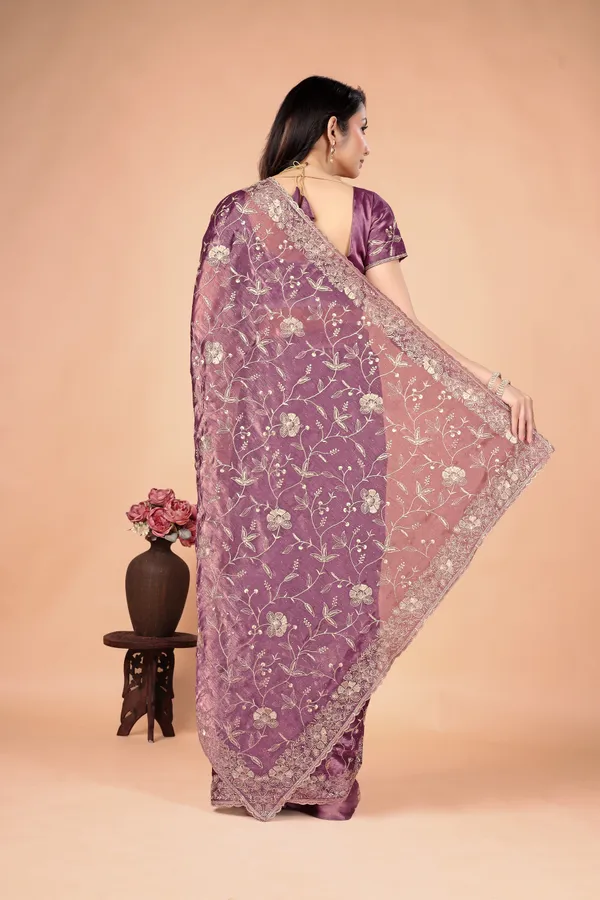 Purple_Satin_Floral_Embroidered_Saree_For_Women