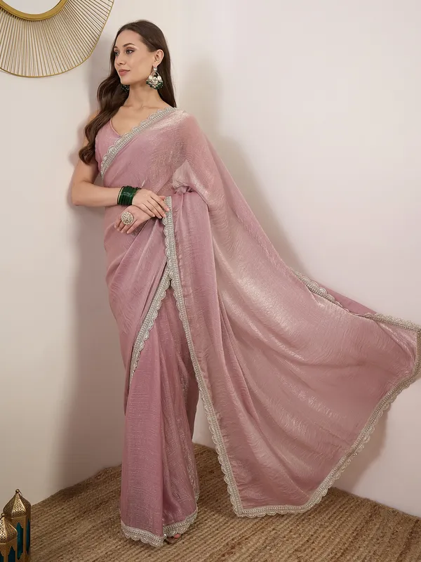 Pink_Satin_Scalloped_Border_Saree_For_Women