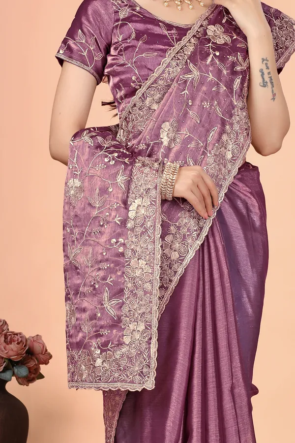Purple_Satin_Floral_Embroidered_Saree_For_Women