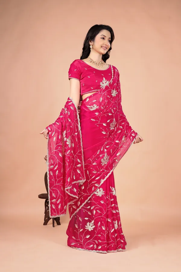 Pink_Satin_Silver_Floral_Embroidered_Saree_For_Women