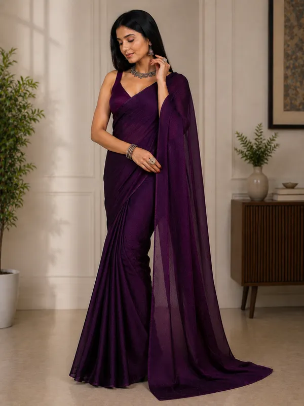 Purple_Satin_Draped_Saree_For_Women