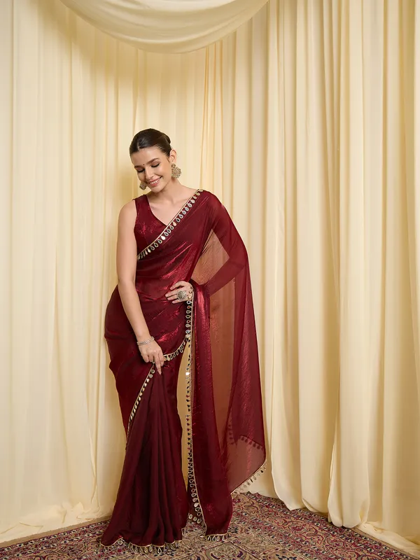 Maroon_Satin_Sheer_Embellished_Saree_For_Women