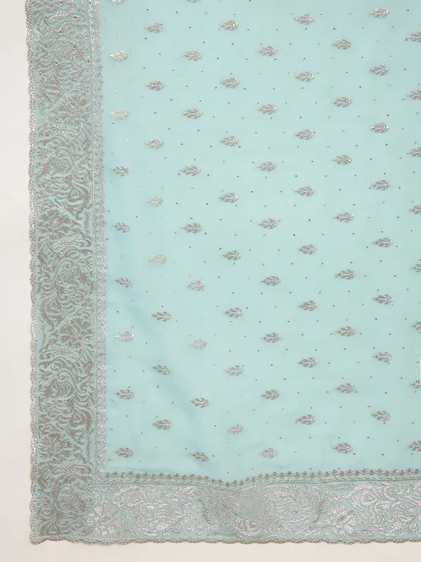Aqua_Blue_Satin_Embroidered_Saree_For_Women