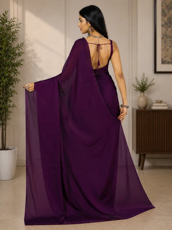 Purple_Satin_Draped_Saree_For_Women