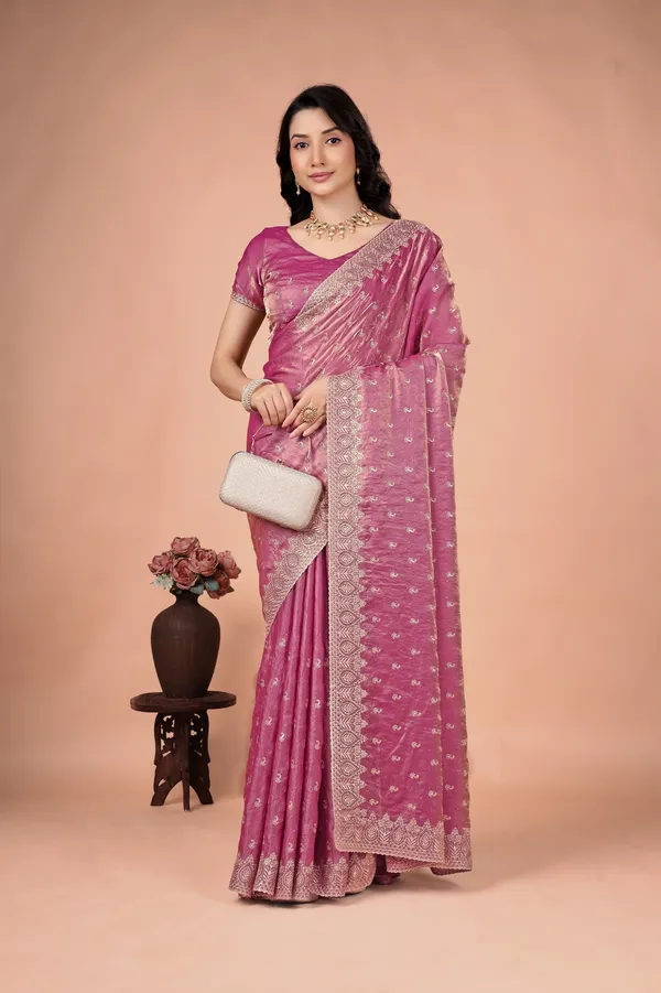 Pink_Satin_Embroidered_Border_Saree_For_Women