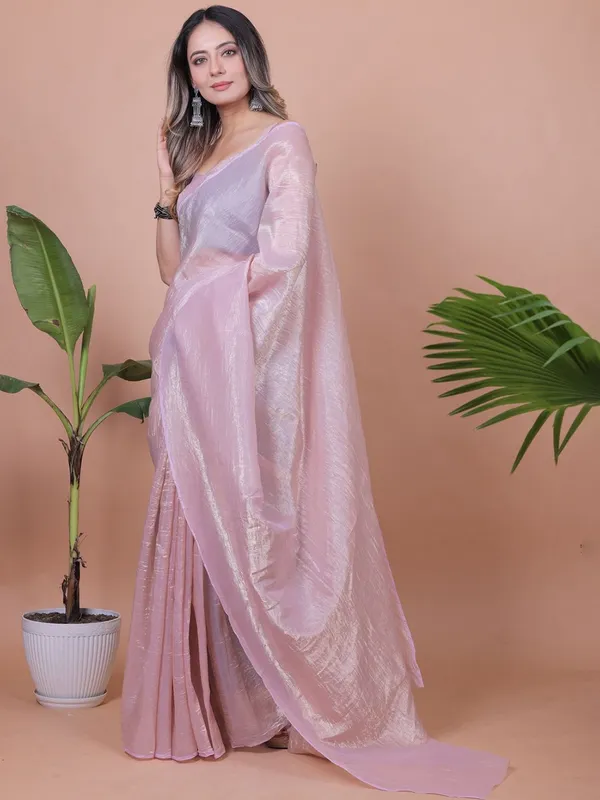 Lavender_Pink_Satin_Tissue_Draped_Saree_For_Women