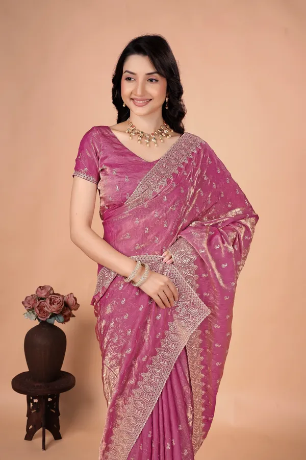 Pink_Satin_Embroidered_Border_Saree_For_Women