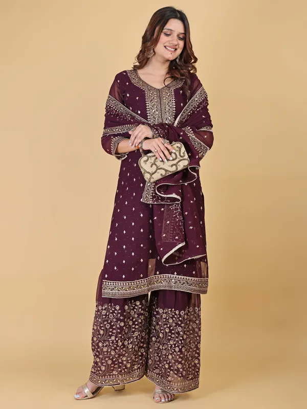 Maroon_Cotton_Embroidered_Sharara_Kurta_Set_For_Women