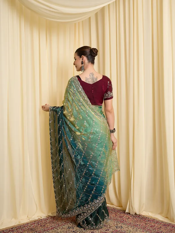 Green_Satin_Embroidered_Saree_For_Women