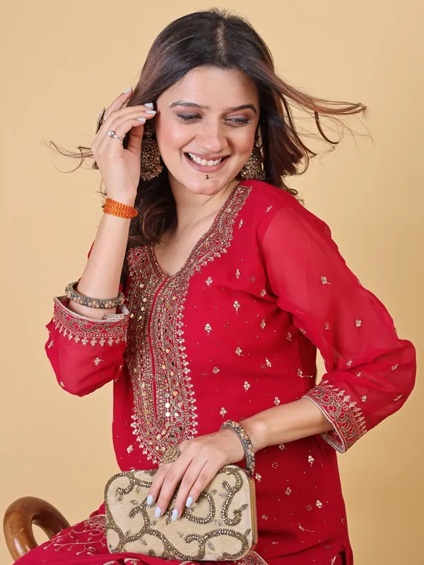 Red_Cotton_Embroidered_Sharara_Suit_Set_For_Women