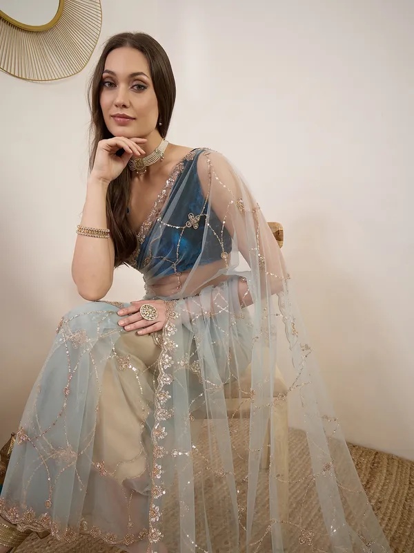 Grey_Net_Embroidered_Saree_For_Women
