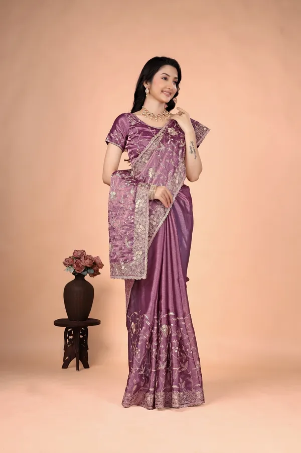 Purple_Satin_Floral_Embroidered_Saree_For_Women