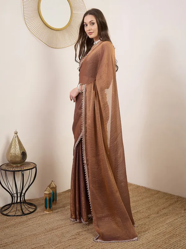 Brown_Satin_Textured_Zigzag_Border_Saree_For_Women
