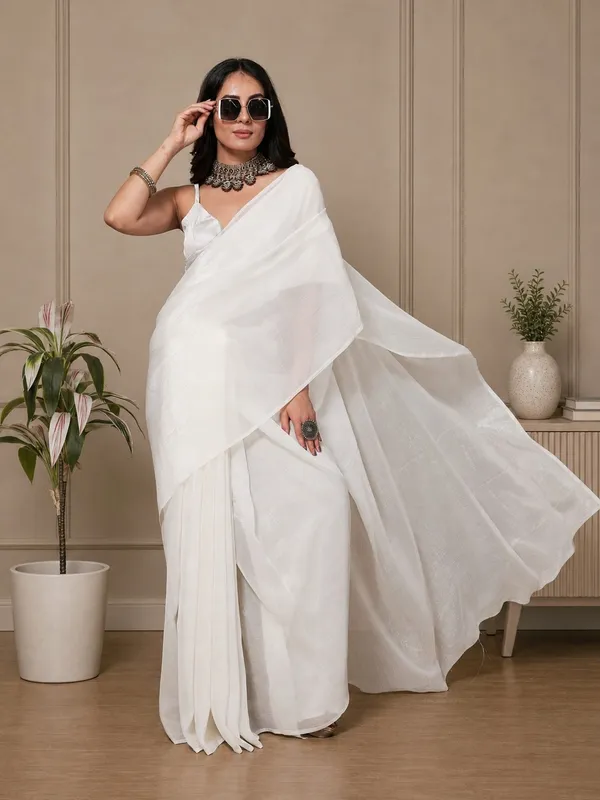 White_Satin_Sheer_Draped_Saree_For_Women